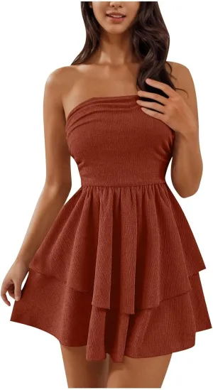 2025 Women's Solid Color Strapless Bodycon Mini Dress - Trendy Sexy A-Line Bandage Cocktail Party Dresses