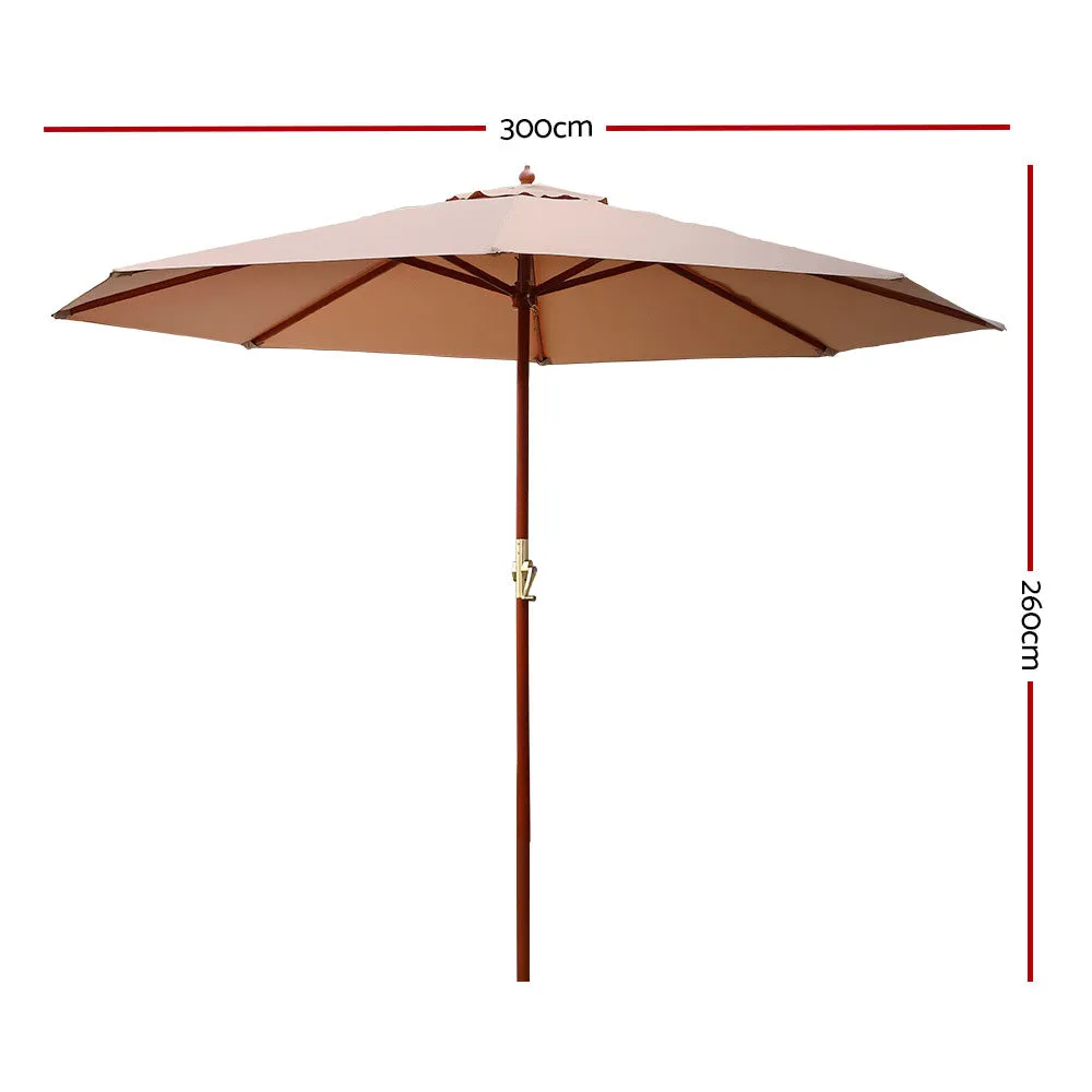 3m Outdoor Umbrella | Pole | Umbrellas | Beach Garden Sun Stand | Patio | Beige