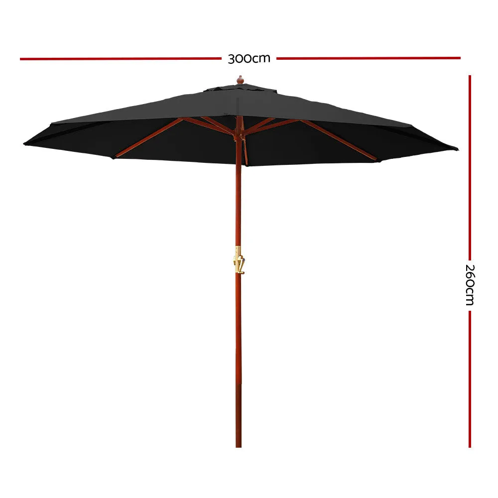 3m Outdoor Umbrella | Pole | Umbrellas | Beach Garden Sun Stand | Patio | Black