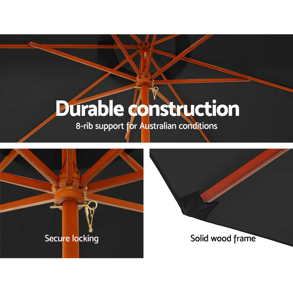 3m Outdoor Umbrella | Pole | Umbrellas | Beach Garden Sun Stand | Patio | Black
