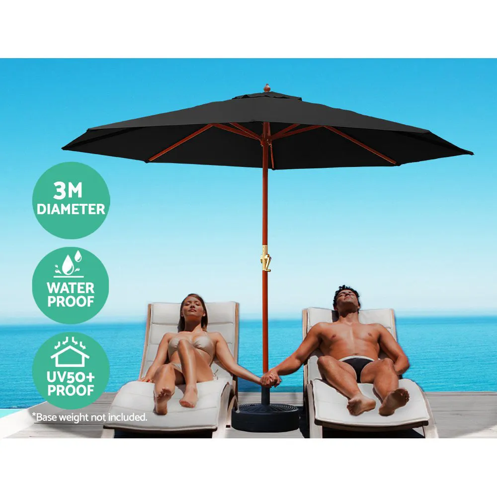 3m Outdoor Umbrella | Pole | Umbrellas | Beach Garden Sun Stand | Patio | Black