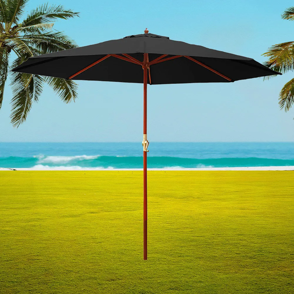 3m Outdoor Umbrella | Pole | Umbrellas | Beach Garden Sun Stand | Patio | Black