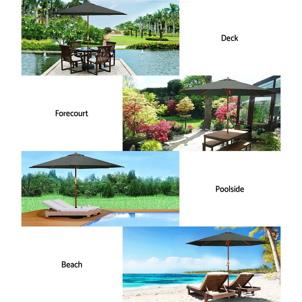 3m Outdoor Umbrella | Pole | Umbrellas | Beach Garden Sun Stand | Patio | Charcoal