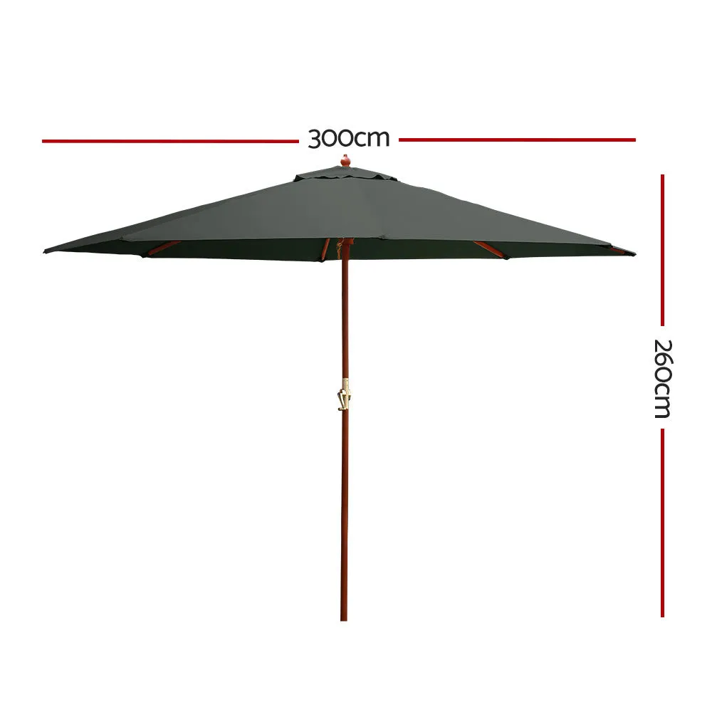 3m Outdoor Umbrella | Pole | Umbrellas | Beach Garden Sun Stand | Patio | Charcoal