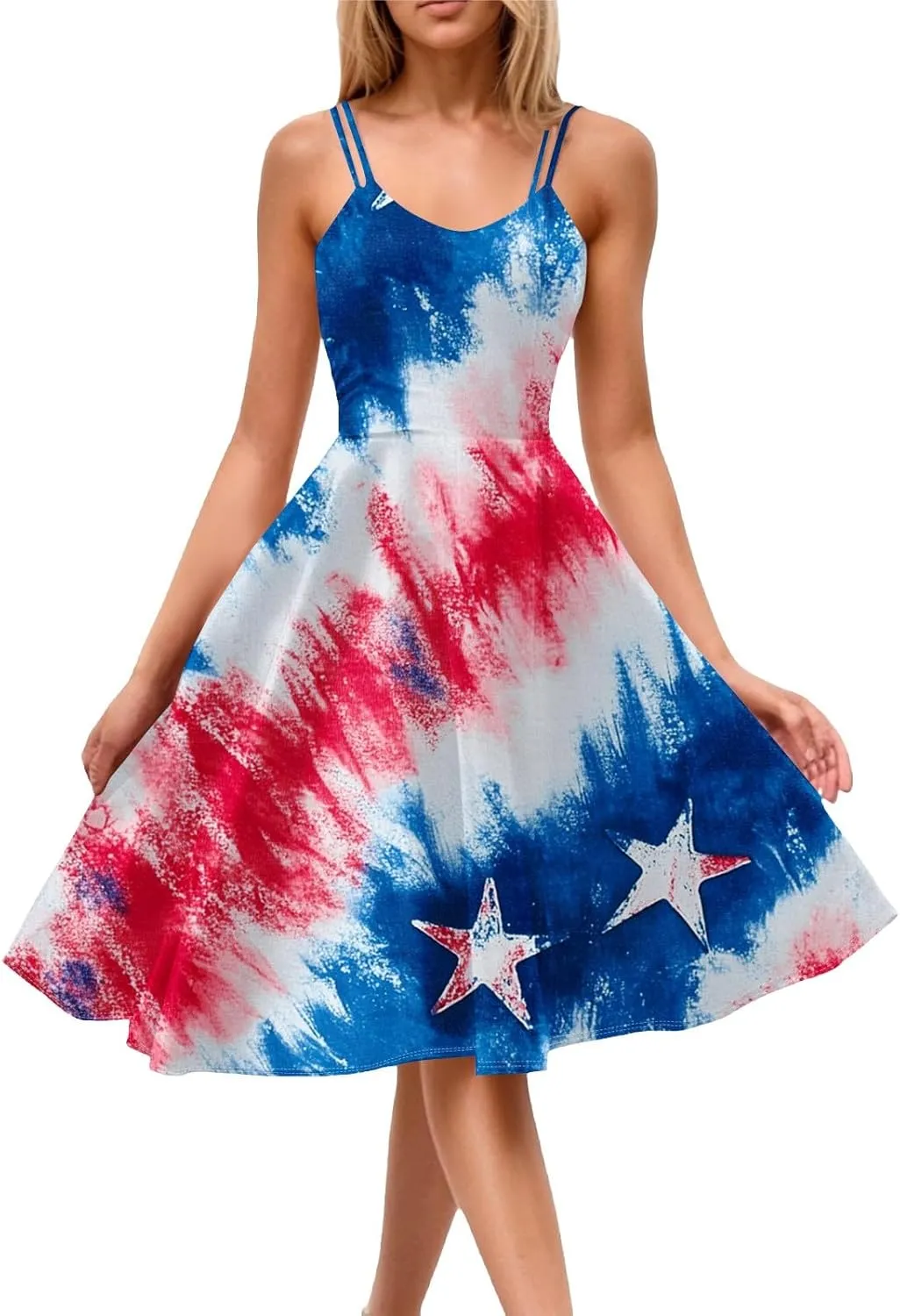 4th of July Womens Dresses Spaghetti Strap American Flag Print Midi Dress 2025 Trendy Summer Vintage Sundress Swing