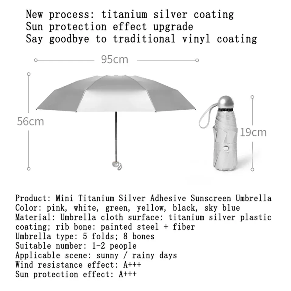 8 Ribs Pocket Mini Umbrella –  Rain & Windproof, Light Folding Portable