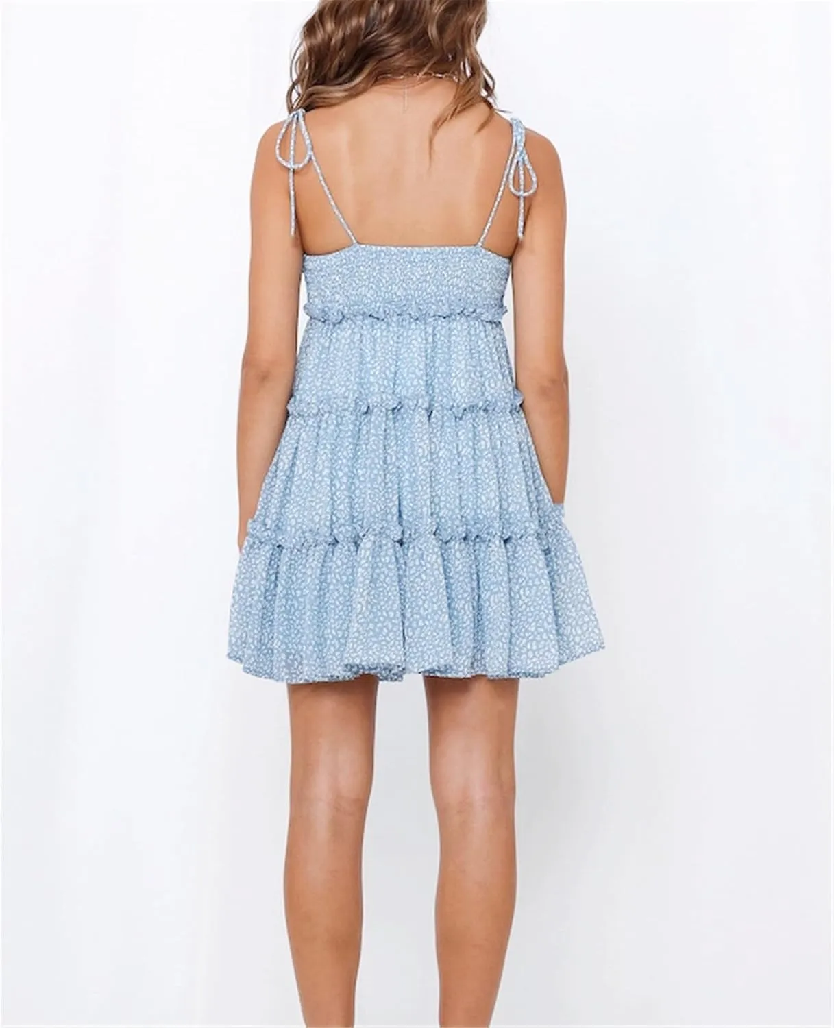 AELSON Sundresses for Women 2025 Floral Summer Dress Boho Flowy Cute Dresses Spaghetti Strap Sleeveless Ruffle Mini Dress