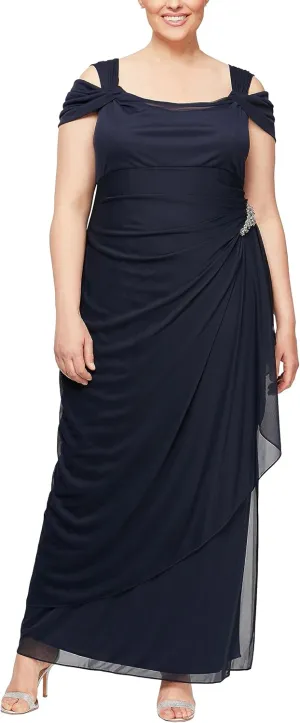 Alex Evenings Women's Cold Shoulder Mother of The Bride Dress W/Ruched Skirt, Formal Event, Wedding Guest Gown (Plus Size)