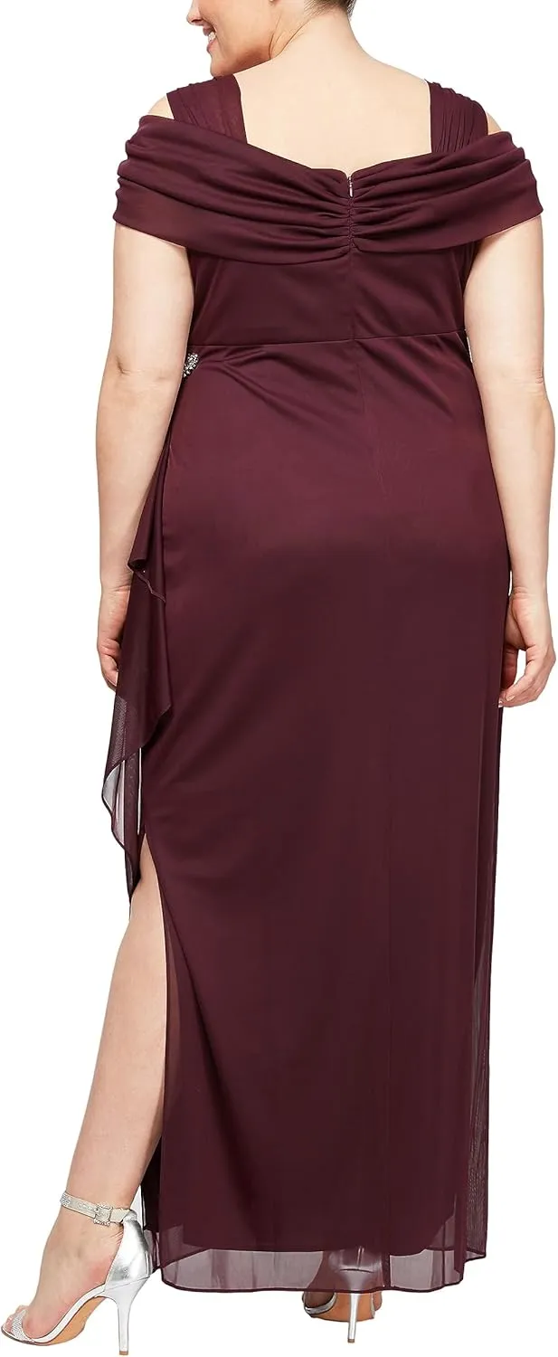 Alex Evenings Women's Cold Shoulder Mother of The Bride Dress W/Ruched Skirt, Formal Event, Wedding Guest Gown (Plus Size)
