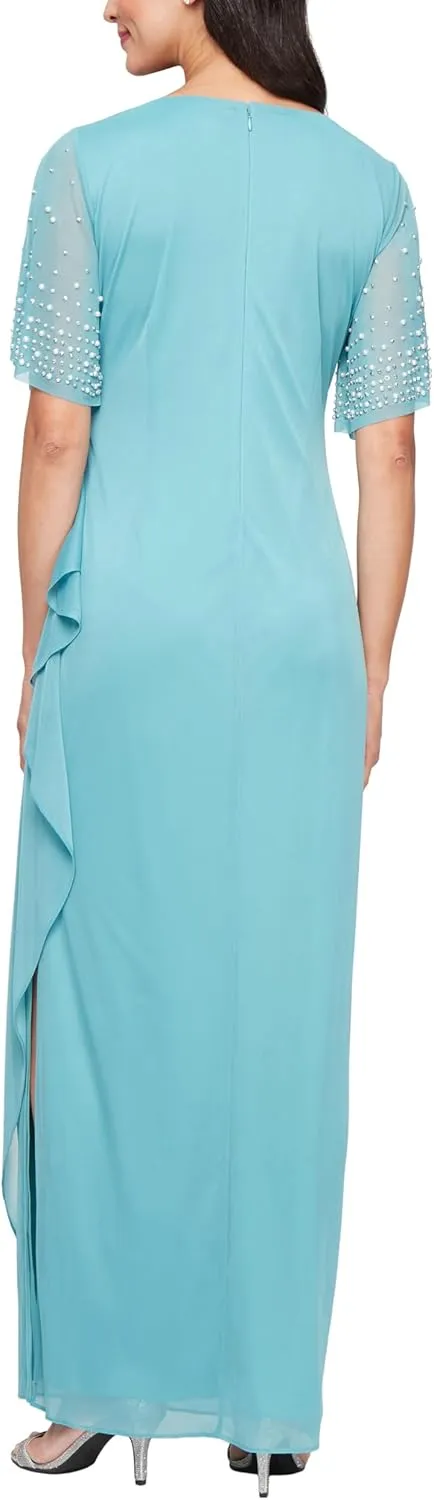 Alex Evenings Women's Flutter Sleeve Long Mother of The Bride Dress with Ruched Empire Waist (Petite and Regular Sizes)
