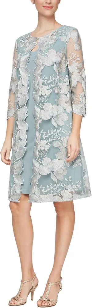 Alex Evenings Women's Midi Scoop Neck Shift Dress with Jacket (Petite and Regular)
