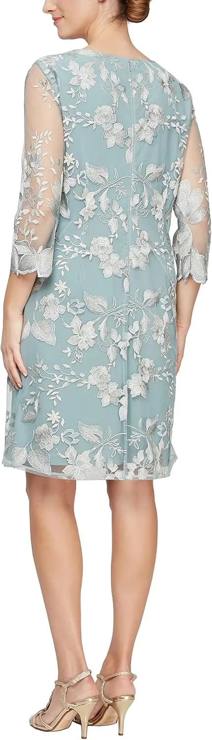 Alex Evenings Women's Midi Scoop Neck Shift Dress with Jacket (Petite and Regular)