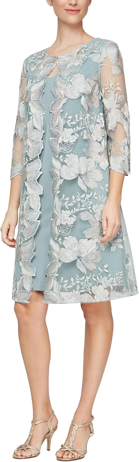 Alex Evenings Women's Midi Scoop Neck Shift Dress with Jacket (Petite and Regular)