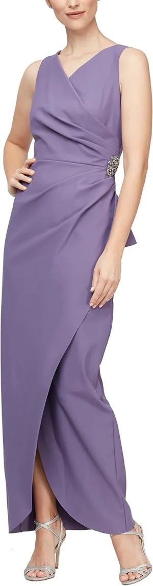Alex Evenings Women's Slimming Long Side Ruched Mother of The Bride Dress W/Cascade Ruffle Skirt (Petite and Regular Sizes)
