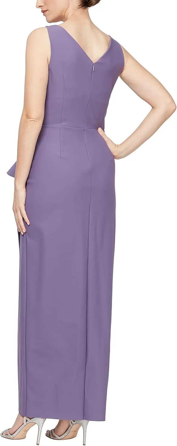 Alex Evenings Women's Slimming Long Side Ruched Mother of The Bride Dress W/Cascade Ruffle Skirt (Petite and Regular Sizes)
