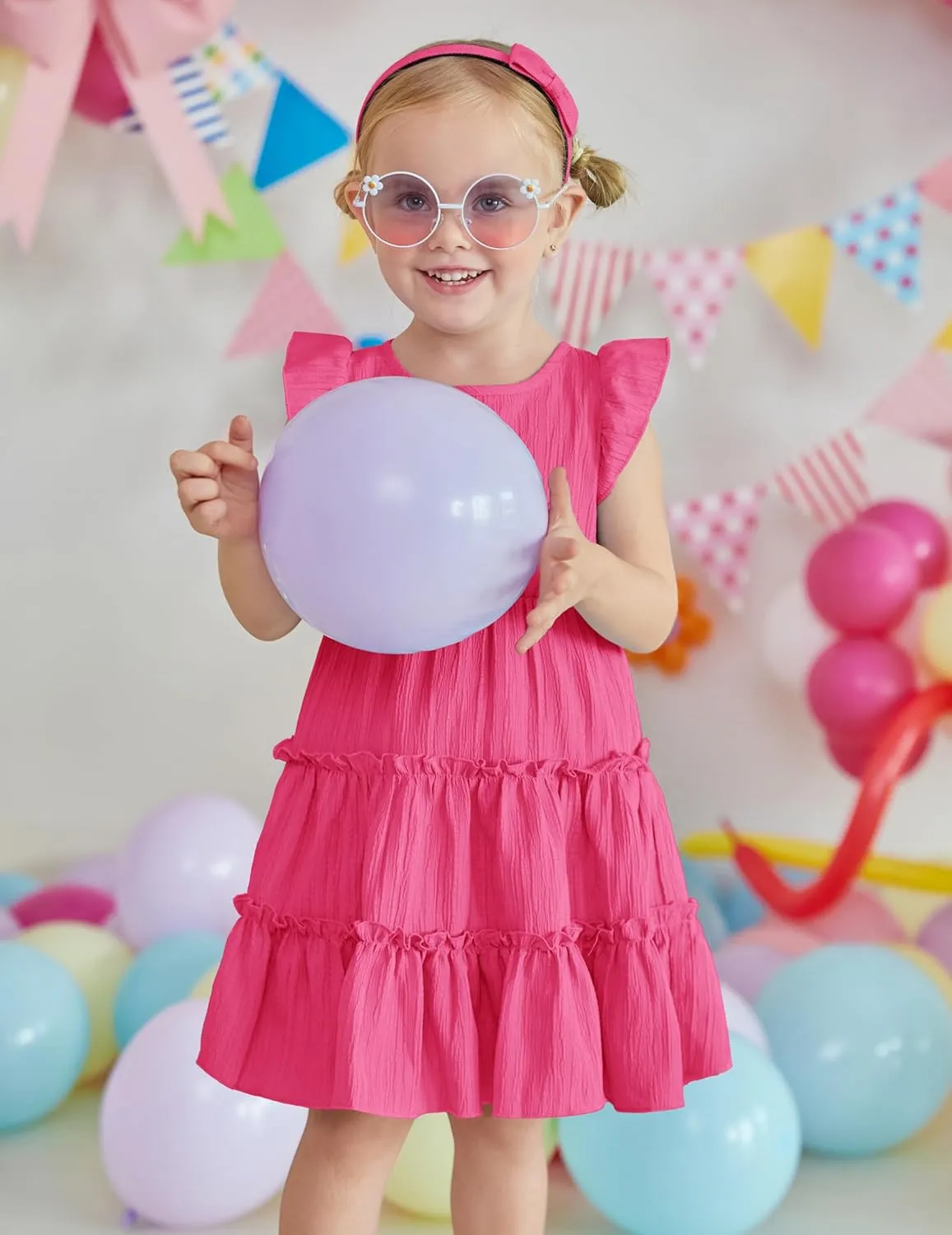 Arshiner Toddler Girls Dress Ruffle Sleeveless Tiered Swing Twirly Dresses Cute Summer Beach Sundress with Pocket for 1-6T