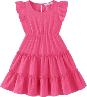 Arshiner Toddler Girls Dress Ruffle Sleeveless Tiered Swing Twirly Dresses Cute Summer Beach Sundress with Pocket for 1-6T
