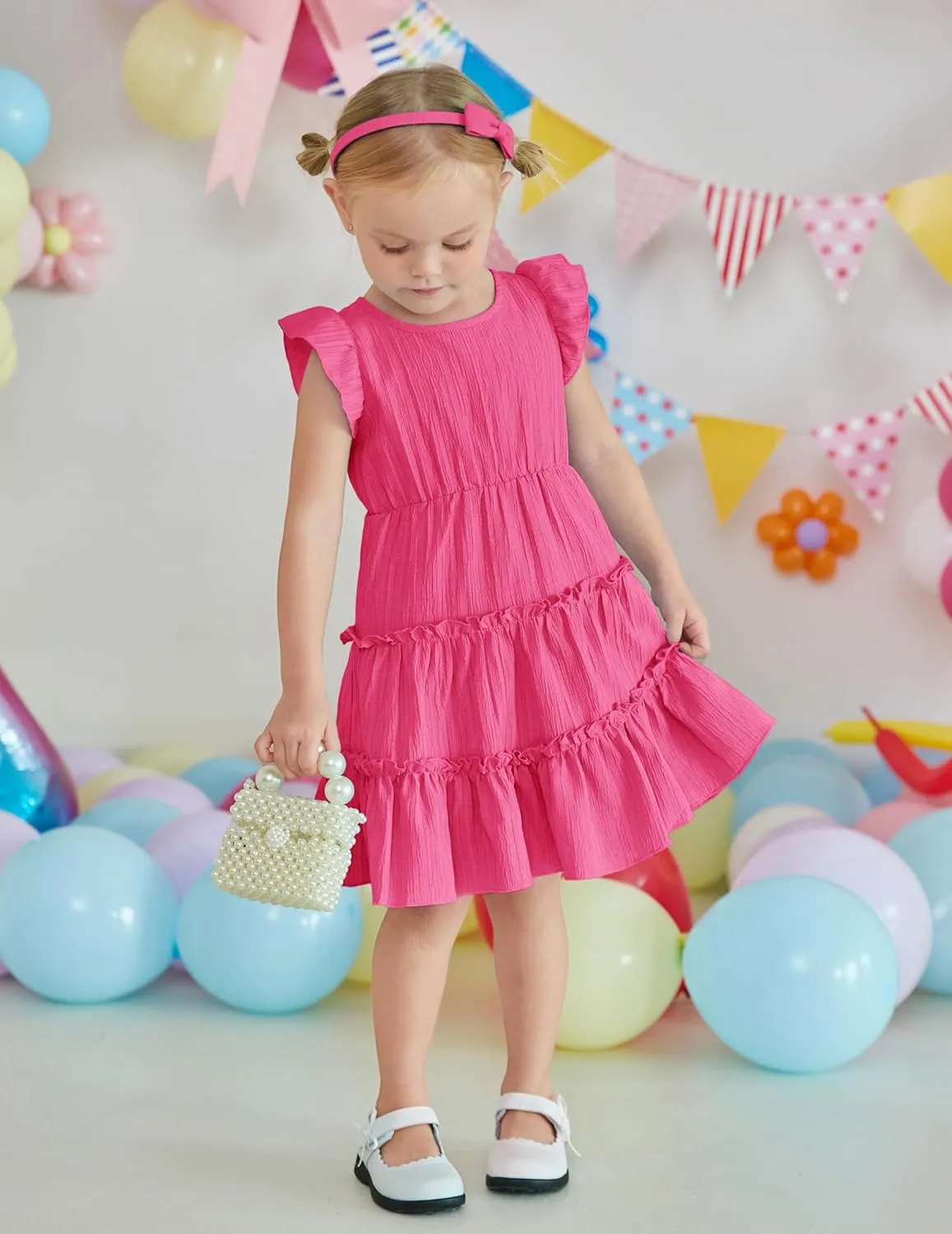 Arshiner Toddler Girls Dress Ruffle Sleeveless Tiered Swing Twirly Dresses Cute Summer Beach Sundress with Pocket for 1-6T