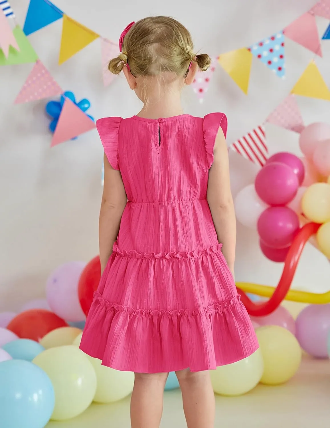 Arshiner Toddler Girls Dress Ruffle Sleeveless Tiered Swing Twirly Dresses Cute Summer Beach Sundress with Pocket for 1-6T