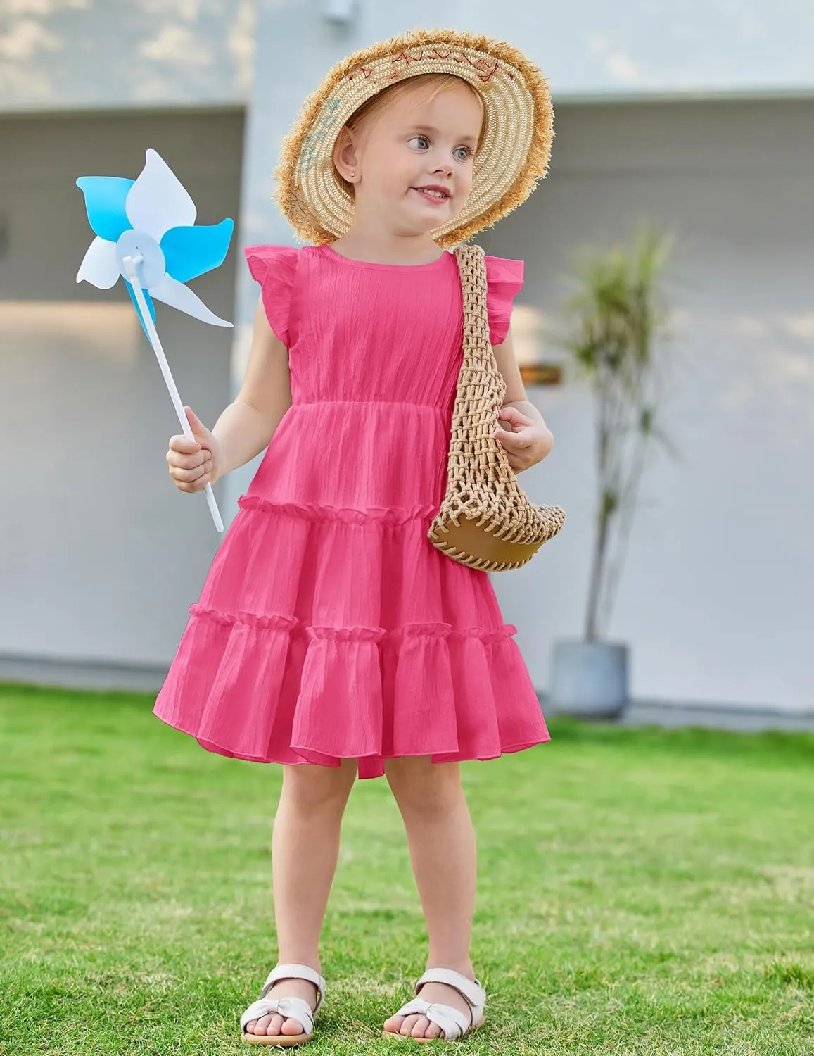 Arshiner Toddler Girls Dress Ruffle Sleeveless Tiered Swing Twirly Dresses Cute Summer Beach Sundress with Pocket for 1-6T