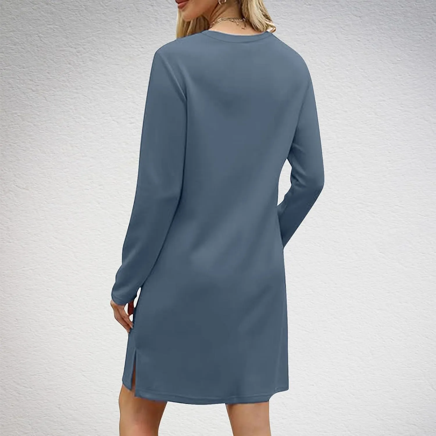 Autumn Dresses for Women 2024 Fashion Long Sleeve Plain Crewneck Dress Casual Dressy Semi Formal Midi Dress Fall Tops