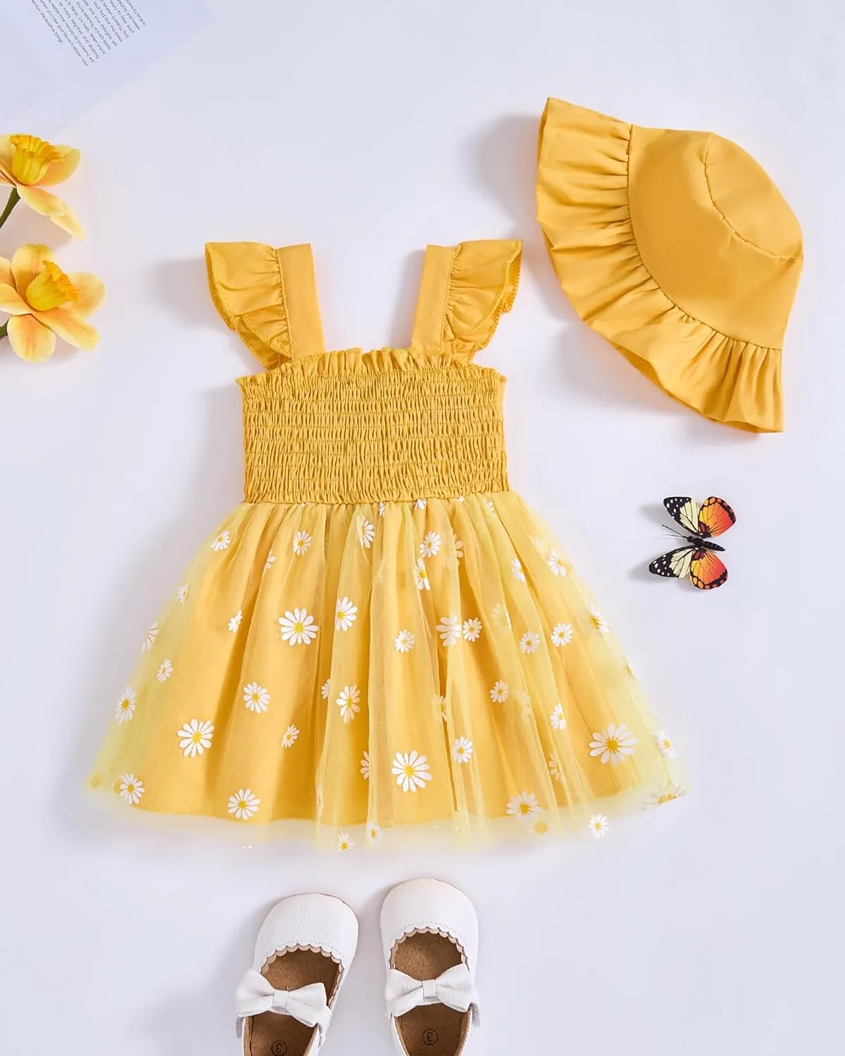 Baby Girl Clothes Toddler Girls Tulle Dress Infant Ruffle Halter Smocked Dresses Casual Sundress Summer Girls Outfit