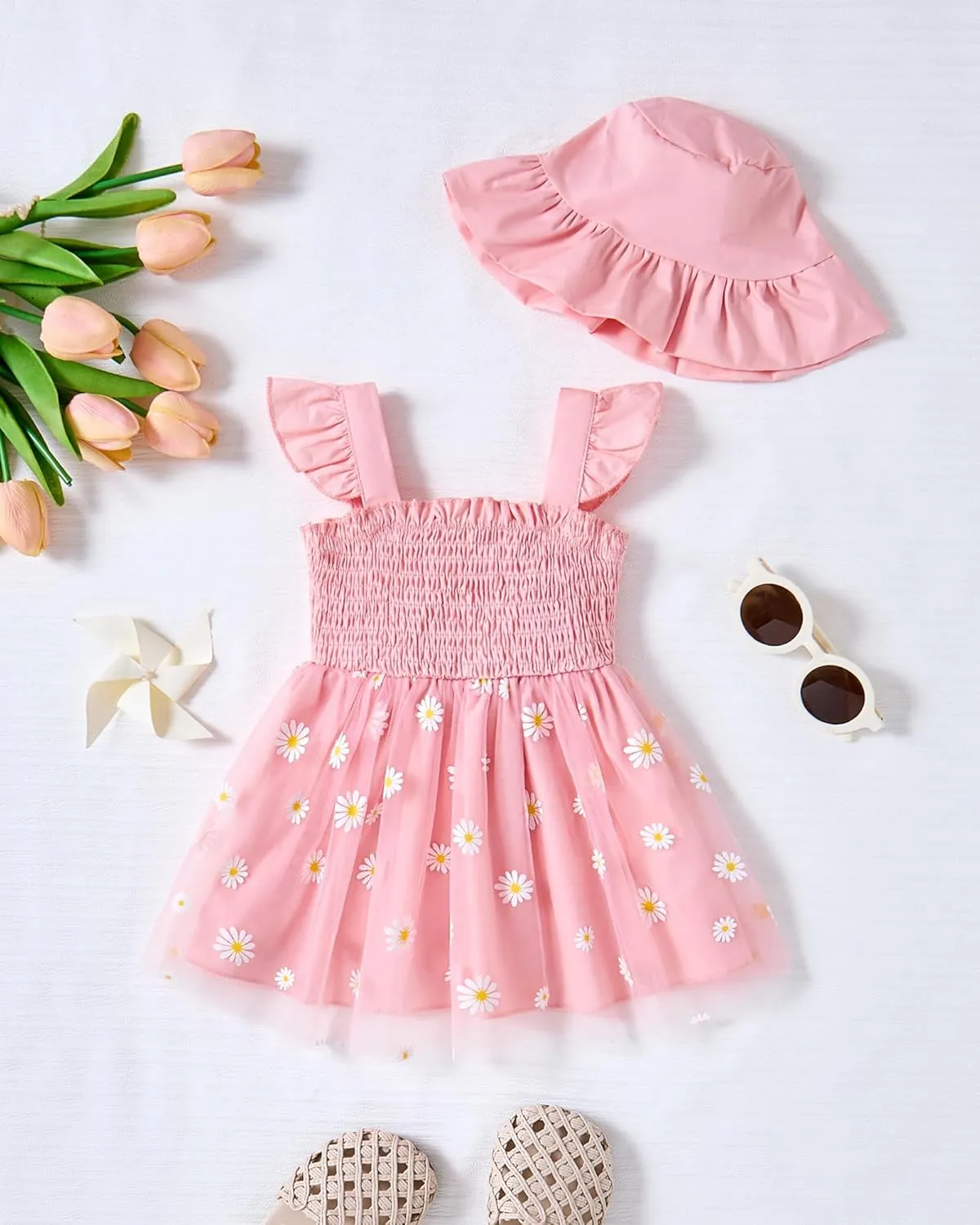 Baby Girl Clothes Toddler Girls Tulle Dress Infant Ruffle Halter Smocked Dresses Casual Sundress Summer Girls Outfit