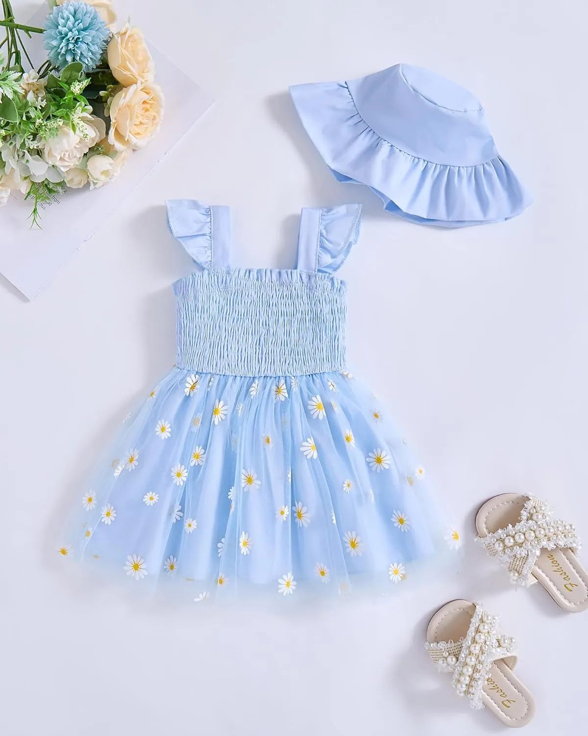 Baby Girl Clothes Toddler Girls Tulle Dress Infant Ruffle Halter Smocked Dresses Casual Sundress Summer Girls Outfit