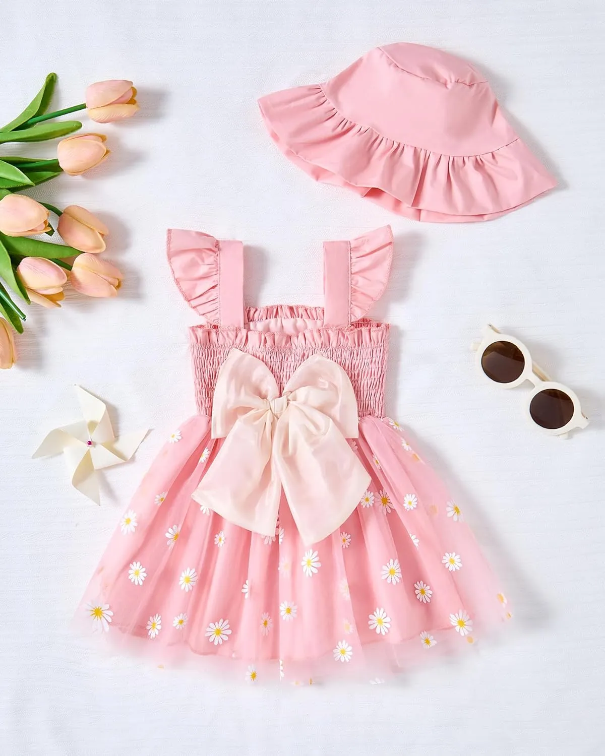 Baby Girl Clothes Toddler Girls Tulle Dress Infant Ruffle Halter Smocked Dresses Casual Sundress Summer Girls Outfit