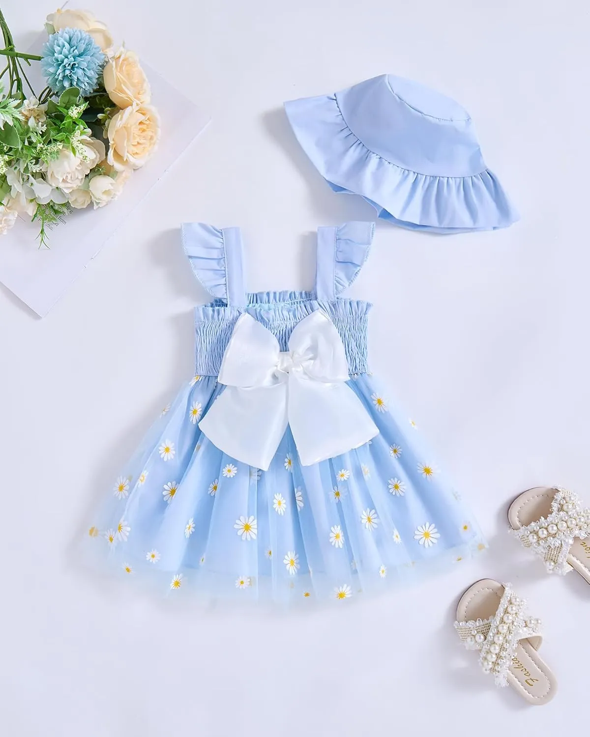 Baby Girl Clothes Toddler Girls Tulle Dress Infant Ruffle Halter Smocked Dresses Casual Sundress Summer Girls Outfit