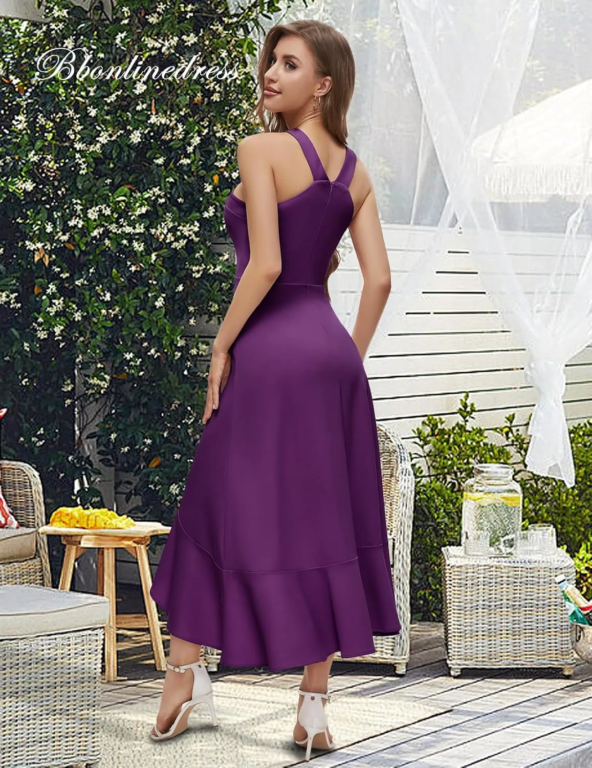 Bbonlinedress Halter Cocktail Women Dresses Prom Formal Wedding Bridesmaid Dress Ruffled Maxi Hi-Lo Evening Party 2025 Dress