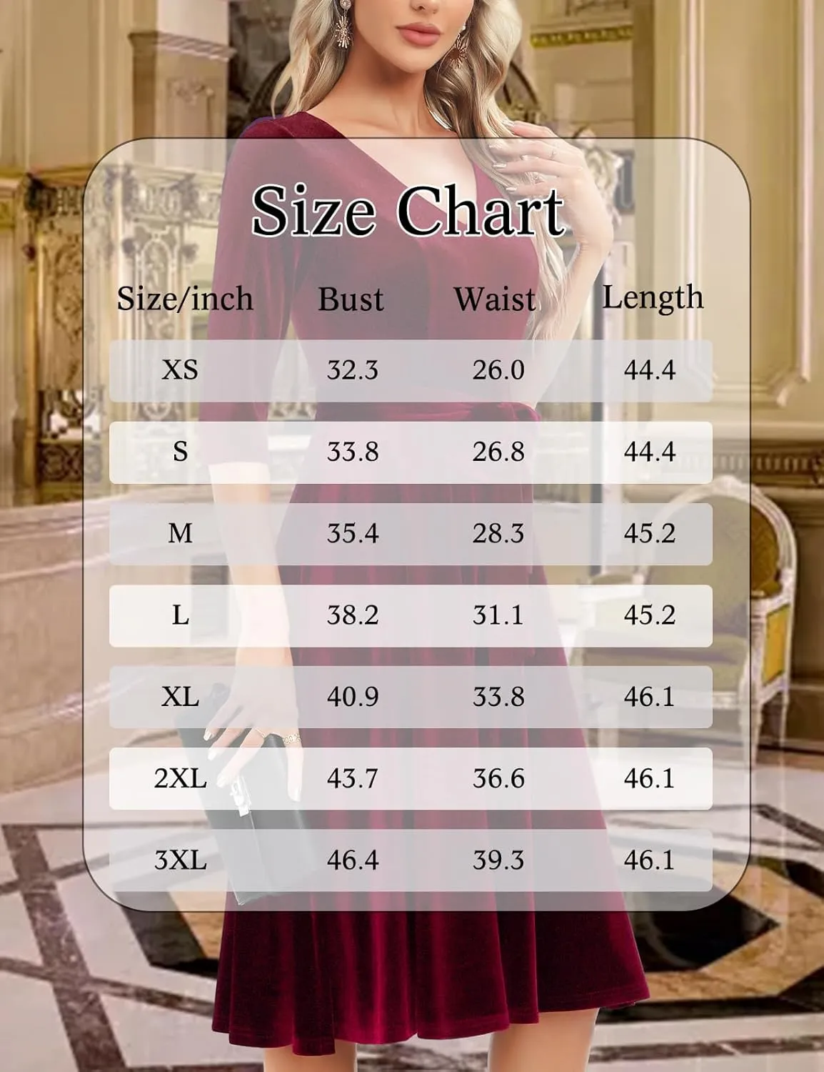 Bbonlinedress Long Sleeve Velvet Vintage Tea Dress Formal Cocktail Wedding Midi V-Neck Fit and Flare Dresses
