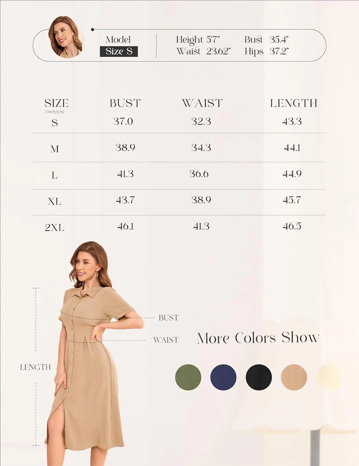 Bbonlinedress Women Summer Casual Work Button Down Shirt Dress Beach Wedding Guest Midi Short Sleeve Dresses with Pockets