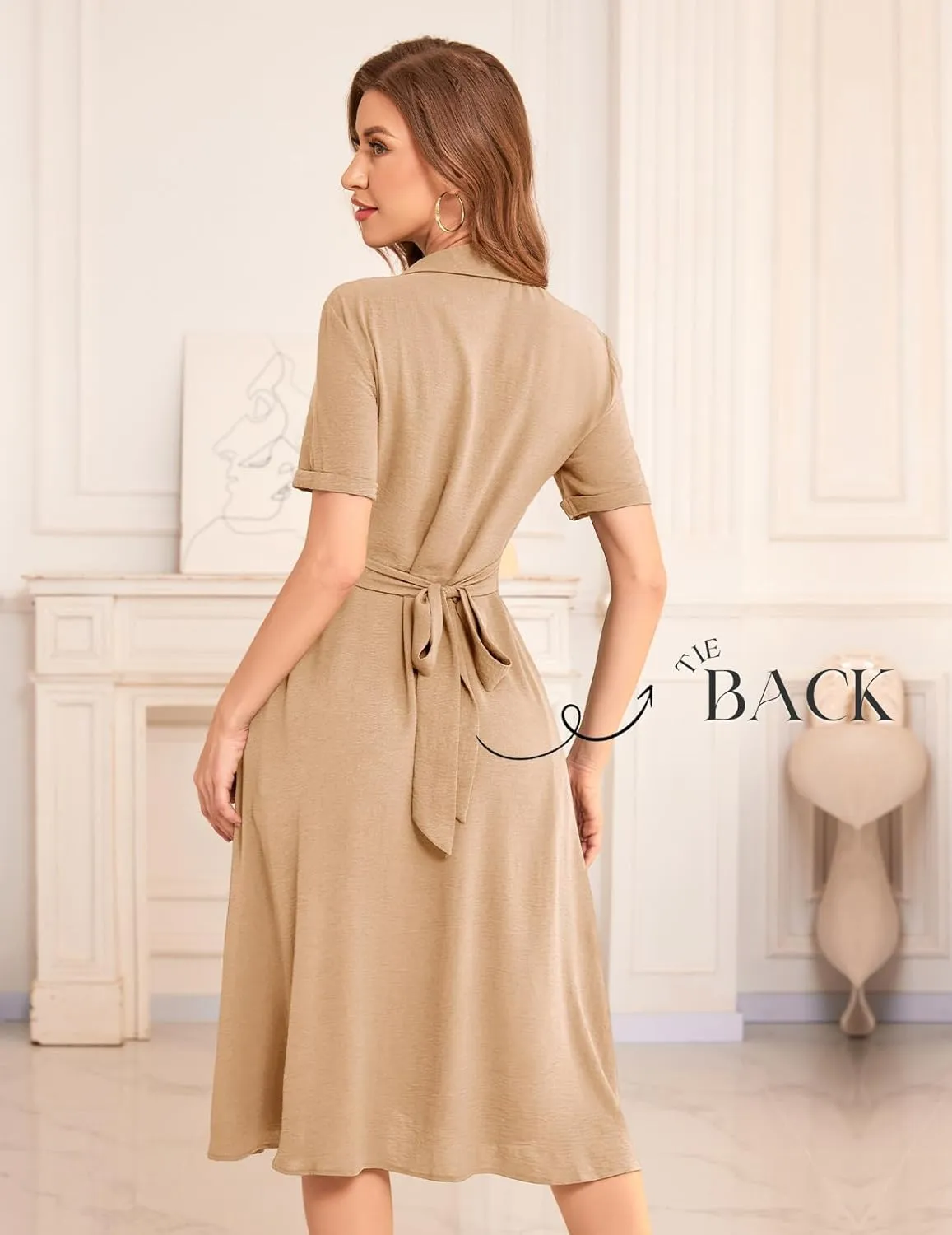 Bbonlinedress Women Summer Casual Work Button Down Shirt Dress Beach Wedding Guest Midi Short Sleeve Dresses with Pockets