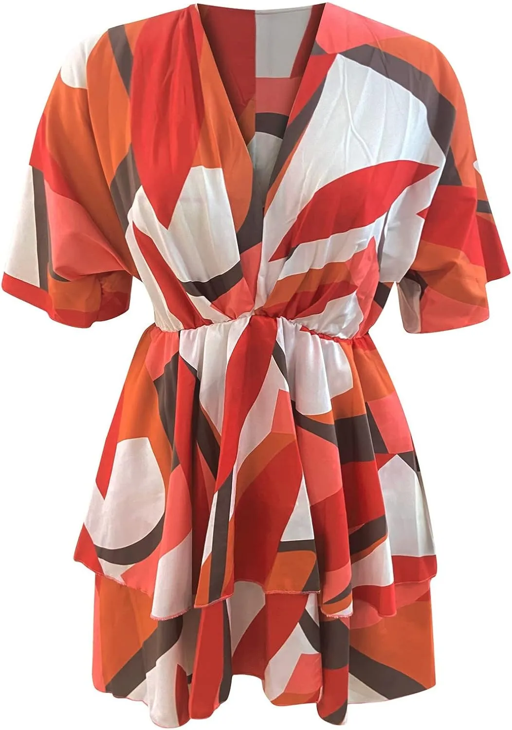 Beach Summer Dresses for Women 2025 Trendy Casual Sundress Ruffle Hawaiian Vacation Mini Dress V Neck Batwing Sleeve