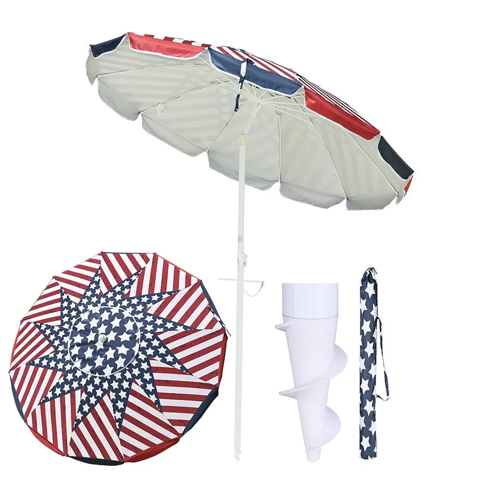 Beach Umbrella w/ Sand Anchor 7ft Tilt 12-Rib