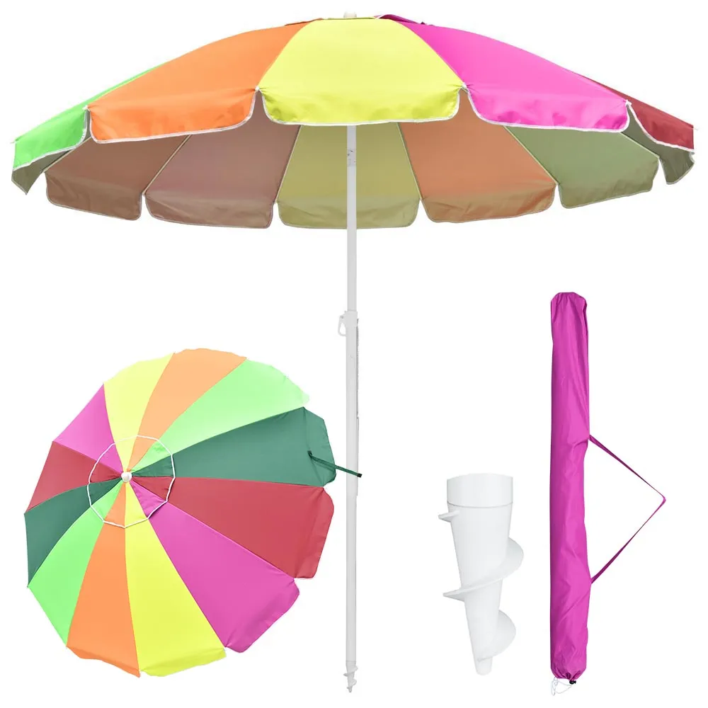 Beach Umbrella w/ Sand Anchor 7ft Tilt 12-Rib
