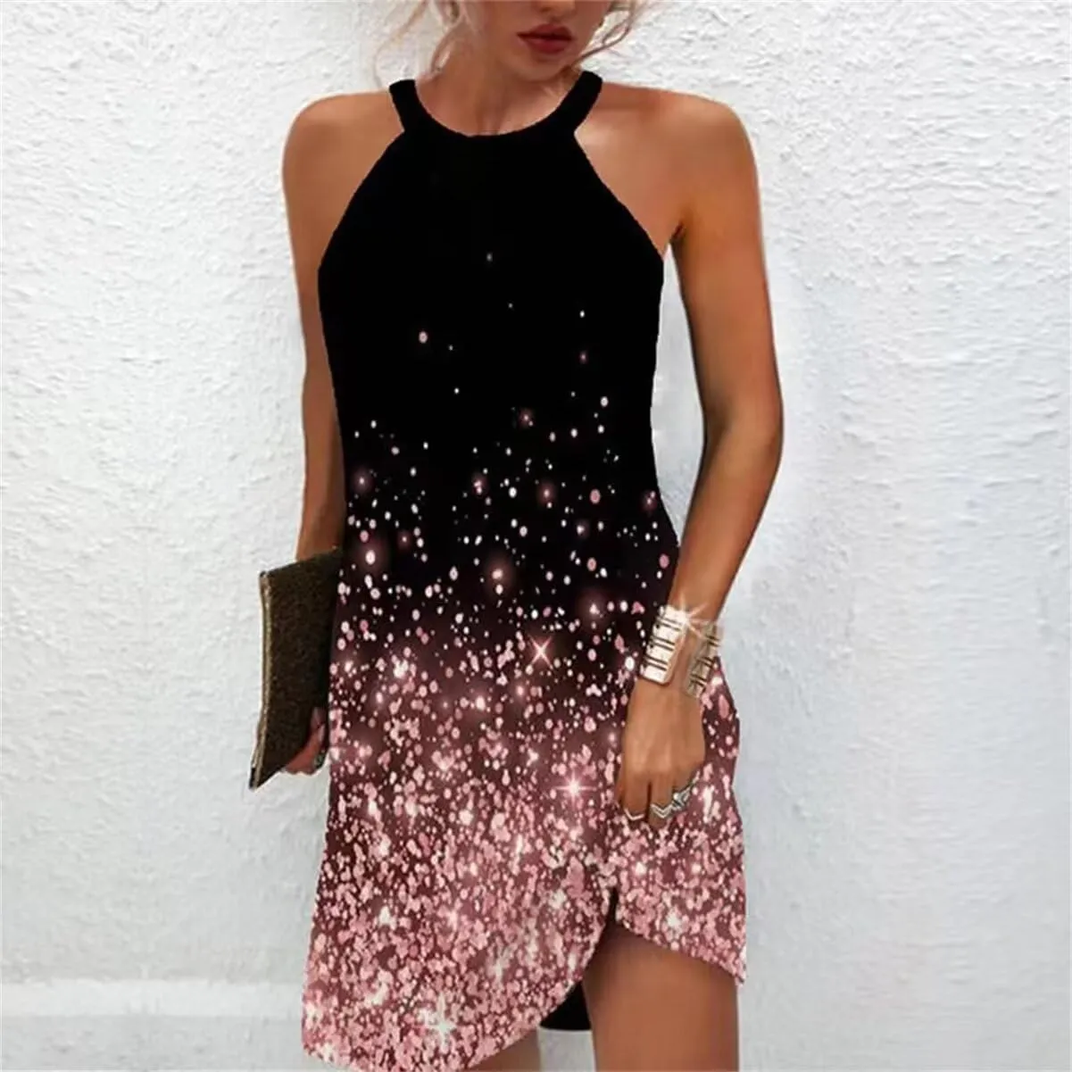 Beimuc Women Summer Sleeveless Halter Neck Dresses 2025 Casual Floral Print Dress Mid Sun Dress for Party Beach Vacation