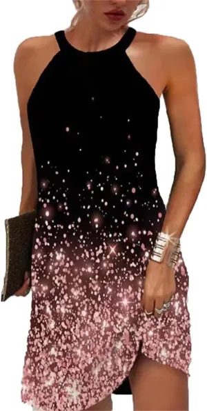 Beimuc Women Summer Sleeveless Halter Neck Dresses 2025 Casual Floral Print Dress Mid Sun Dress for Party Beach Vacation