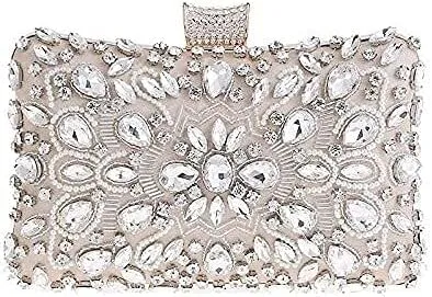 Bridal Clutch Party Dinner or Prom Purse Women's Evening Bag with Beaded Small Square Bag (Color : Black) (Metallic)