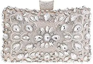 Bridal Clutch Party Dinner or Prom Purse Women's Evening Bag with Beaded Small Square Bag (Color : Black) (Metallic)