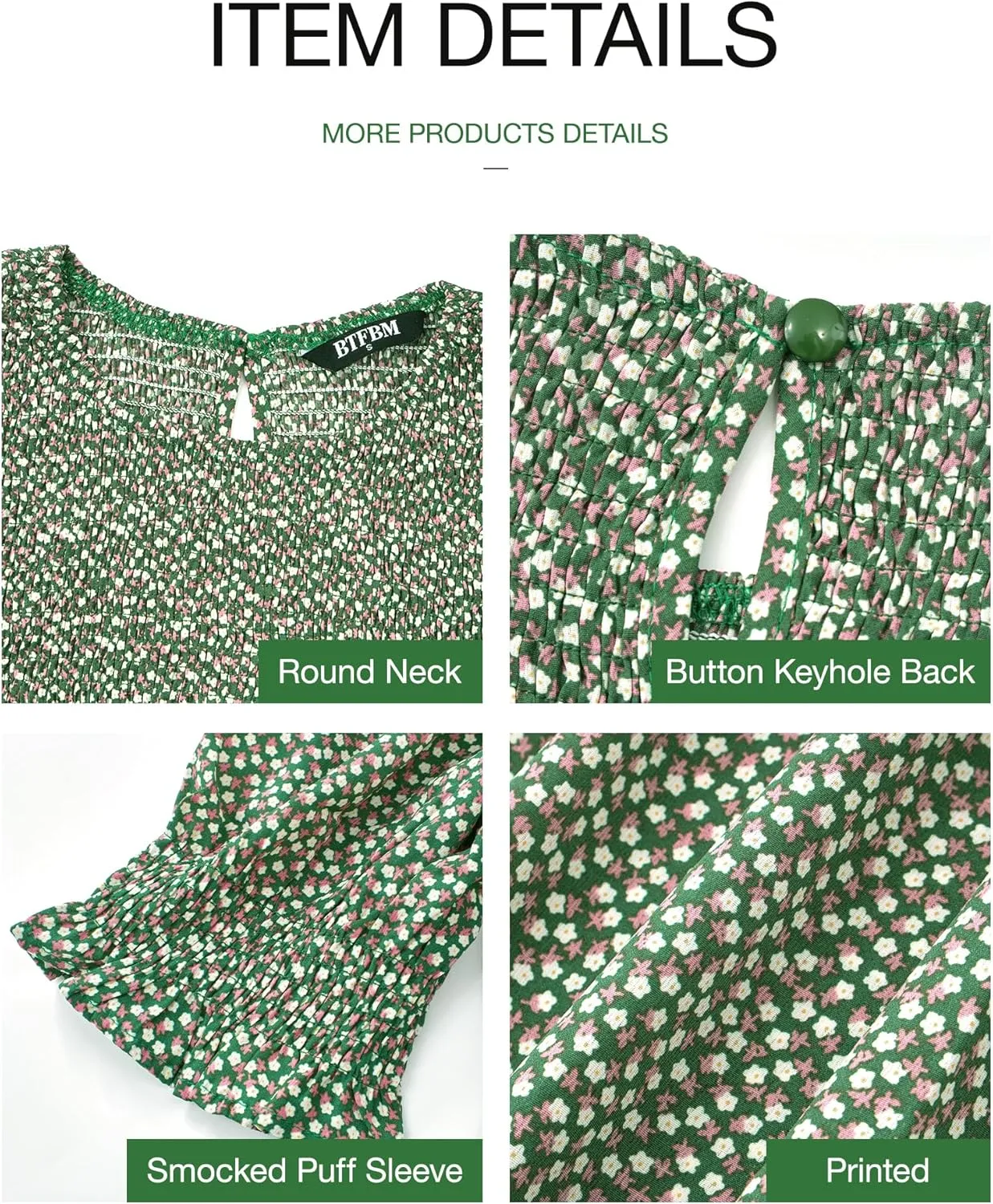 BTFBM Women Casual Summer Dresses 2025 Spring Crew Neck Ruffle Short Sleeve Floral Print Smocked Boho Flowy Maxi Dress
