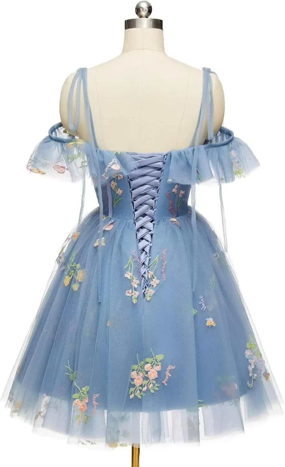 Cadoly Tulle Homecoming Dresses 2024 Flower Embroidery Spaghetti Strap Mini Daisy Floral Short Prom Dresses for Teens
