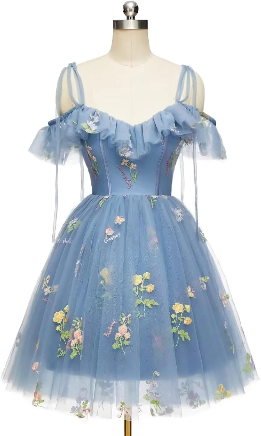 Cadoly Tulle Homecoming Dresses 2024 Flower Embroidery Spaghetti Strap Mini Daisy Floral Short Prom Dresses for Teens