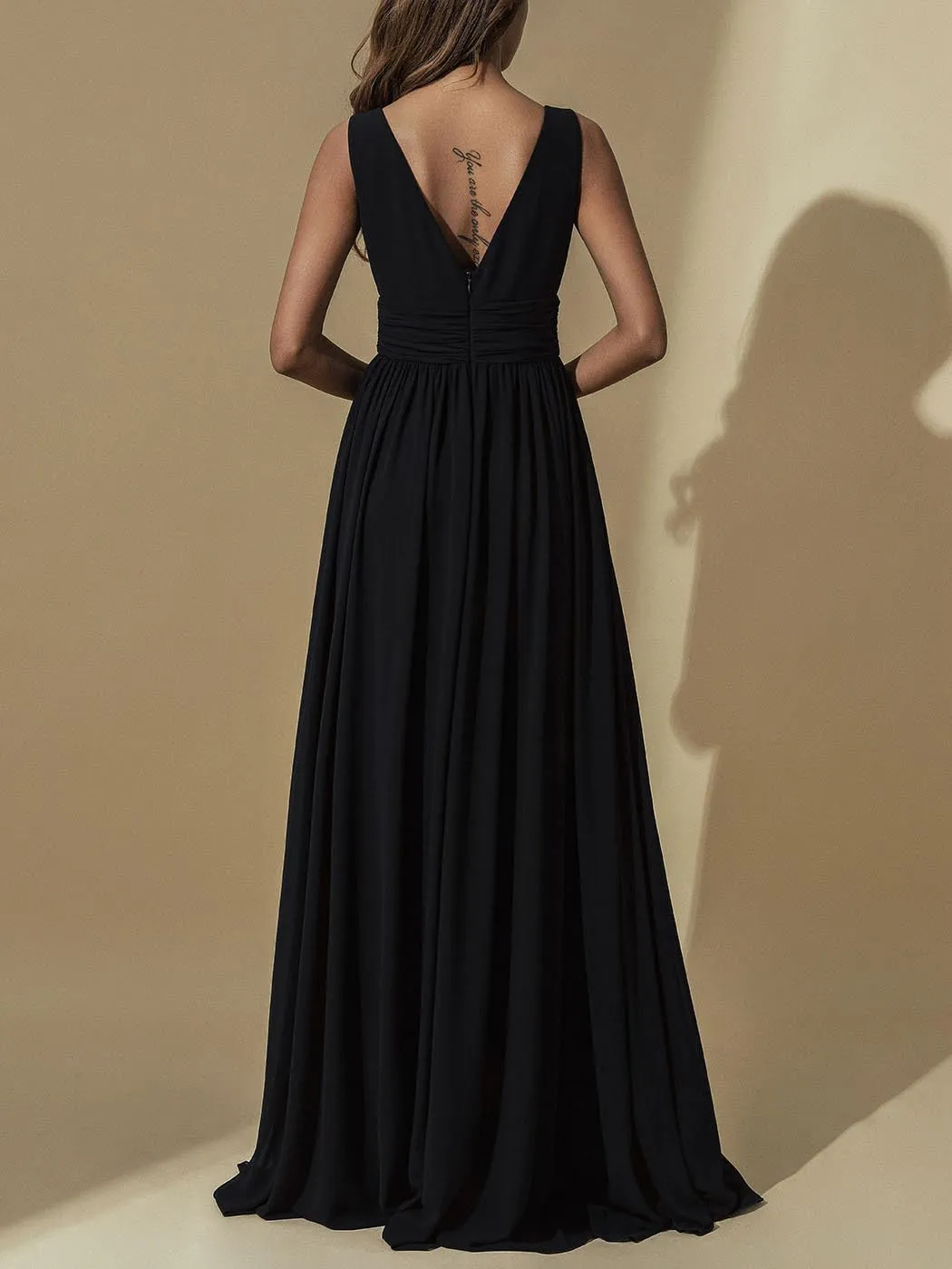 CASDRE Women's V Neck Sleeveless Maxi Dress Long Split Prom Gowns High Waist A-line Evening Party Dresses