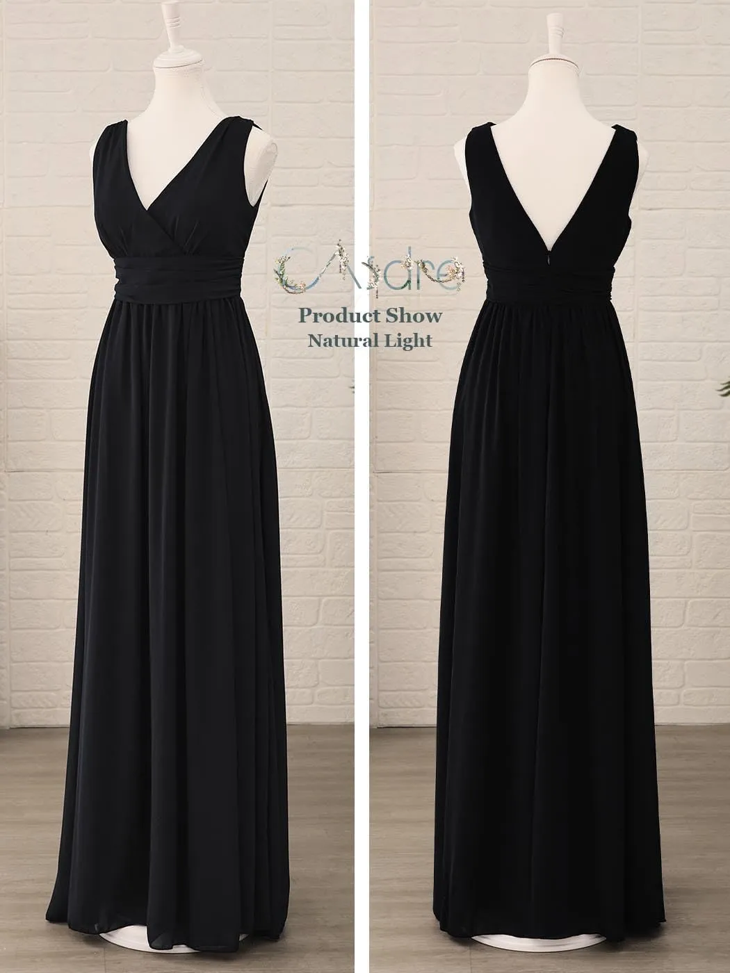 CASDRE Women's V Neck Sleeveless Maxi Dress Long Split Prom Gowns High Waist A-line Evening Party Dresses