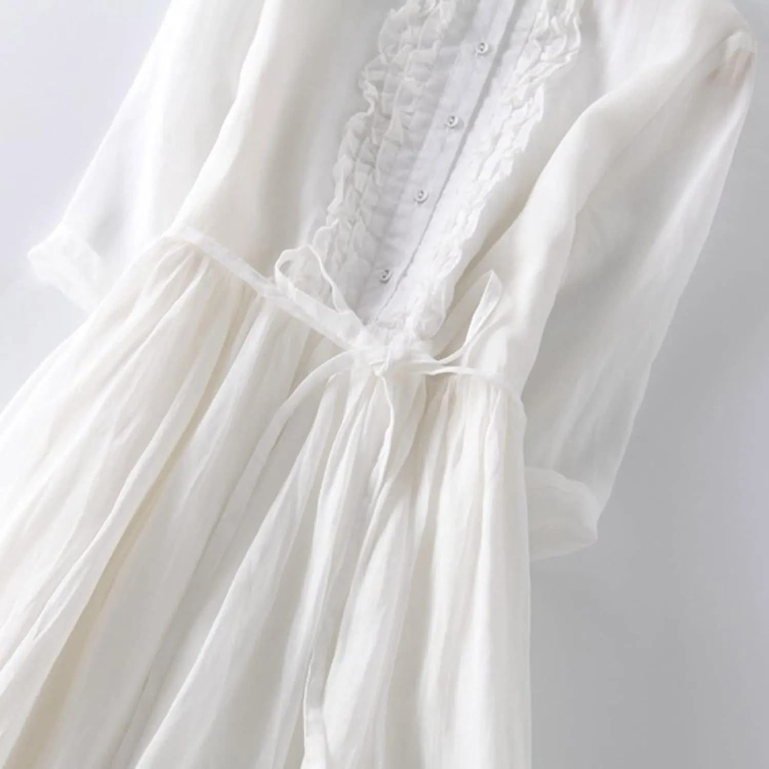 Ceboyel Women Bohemian Cotton Linen Dresses 3/4 Sleeve Maxi Long Dress Plain Classic Dresses Trendy Boho Dresses with Belt