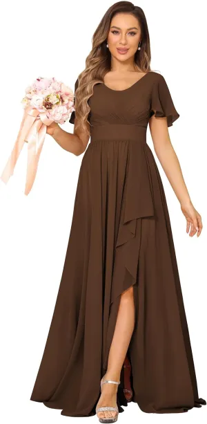 Chiffon Bridesmaid Dresses Formal Dress for Women 2025 Scoop Neck Pleats A Line Wedding Guest Dresses with Split