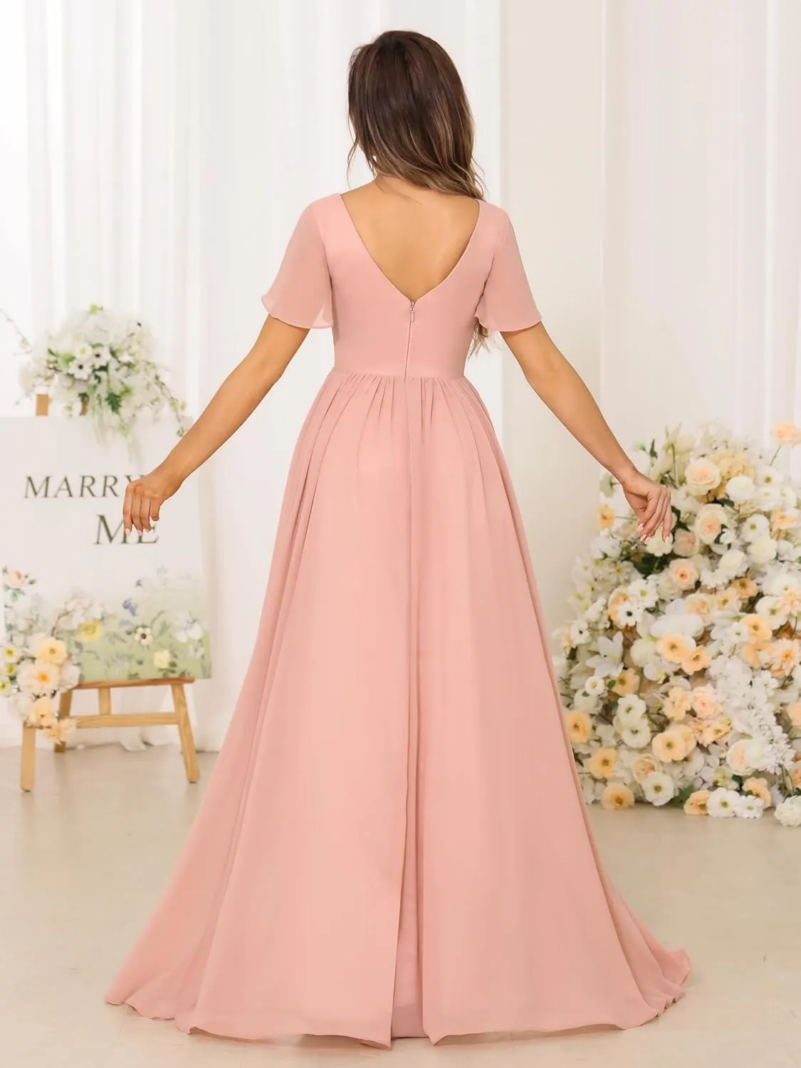 Chiffon Bridesmaid Dresses Formal Dress for Women 2025 Scoop Neck Pleats A Line Wedding Guest Dresses with Split