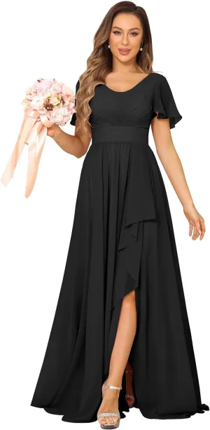 Chiffon Bridesmaid Dresses Formal Dress for Women 2025 Scoop Neck Pleats A Line Wedding Guest Dresses with Split